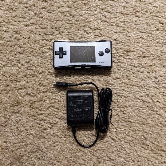 Nintendo Gameboy Micro Silver Black Console OXY-001 GBM w/ Faceplate & Charger