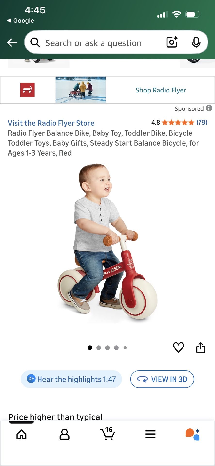 !!New In Box Never Opened !!! Radio Flyer Steady Start 8"' Kids' Balance Bike- Red: Steel Frame, Adjustable Seat