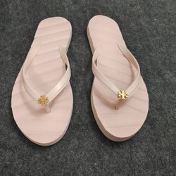 NWOB Tory Burch Kira Thin Flip Flops, Size 9M Meadowsweet / Gold