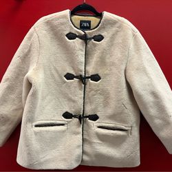 Zara Faux Fur Coat w/Toggles, Medium