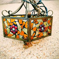 ANTIQUE VINTAGE Stained Glass HANGING LIGHT LAMP