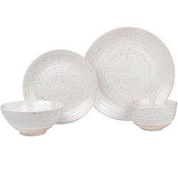 Sango Siterra 16-Piece Rustic White Stoneware Dinnerware Set – Service for 4, White with Glossy Speckle Overlay, for Everyday Dining & Entertainment, 
