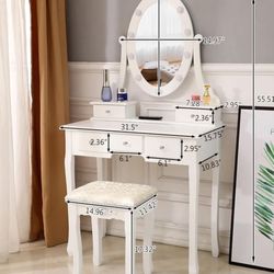 Makeup Vanity Table with Lighted Mirror, Vanity Desk with  Drawers