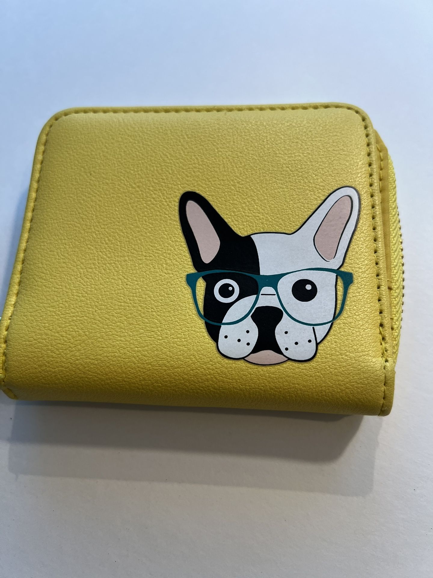 Small Yellow Zipper Wallet with Boston Terrier