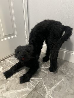 Halloween Faux Fur Black Cat Figurine