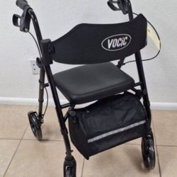 Rollator Walker with Seat Supports 350lb, 8" Big Wheels for All Terrain