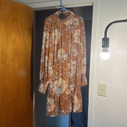 Ryegrass Long Sleeve Floral Shimmer Boho Dress Brown Medium