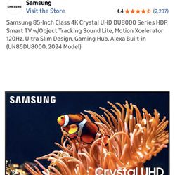 SAMSUNG 85” DU8000 SMART TV LED CRYSTAL CLEAR PICTURE 4K HDR  NEW OPEN BOX WITH GUARANTEE ✅📺💯📺✅