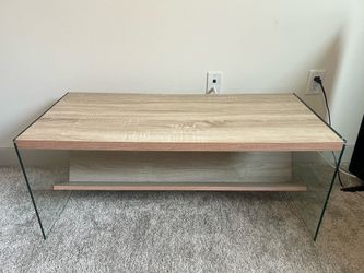 Modern Coffee Table — Wood Top with Glass Panel Legs (Great Condition)