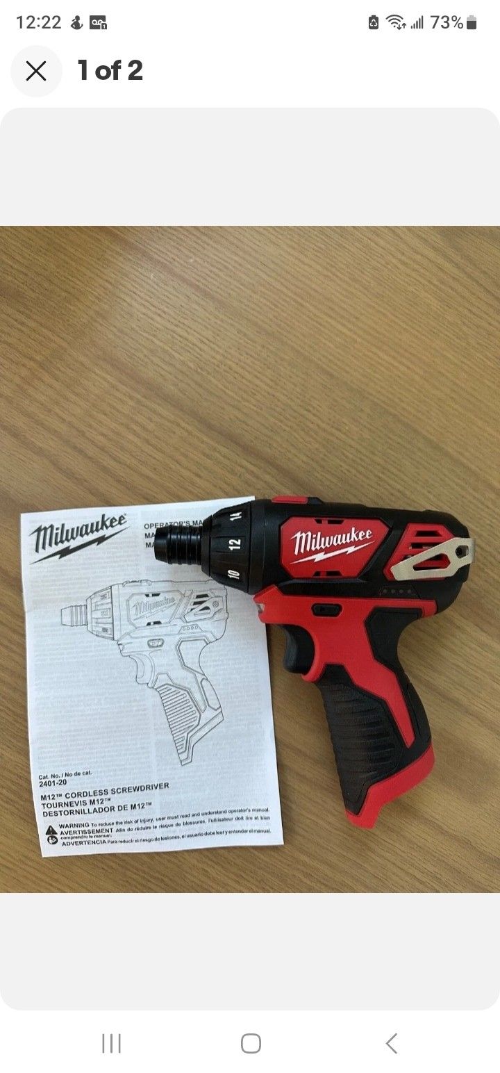 Milwaukee 2401-20 M12 Cordless 1/4" Hex Screwdriver (Tool-Only) New