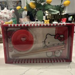Sanrio Hello Kitty Red 3-Piece Ceramic Sushi Set With Sauce Bowl and Chopsticks