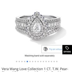 Vera Wang Love Collection Pear-Shaped Diamond Engagement Ring & Sapphire Wedding Band Set 