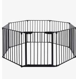 (X-17)AUXSOUL 196" Extra Wide Baby Gate Metal Safety Playpen - Fireplace Fence for Toddler/Pet/Dog, Max Length 196", 8-Panel (30" H, Black)