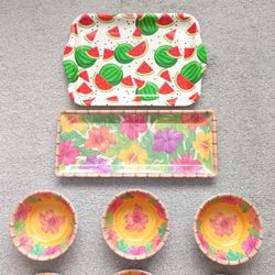 Citrus Grove 7 Pieces Floral Melamine Set + One Watermelon Tray For Free