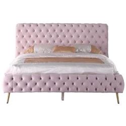 Glam Pink Velvet Tufted Low Profile Bed