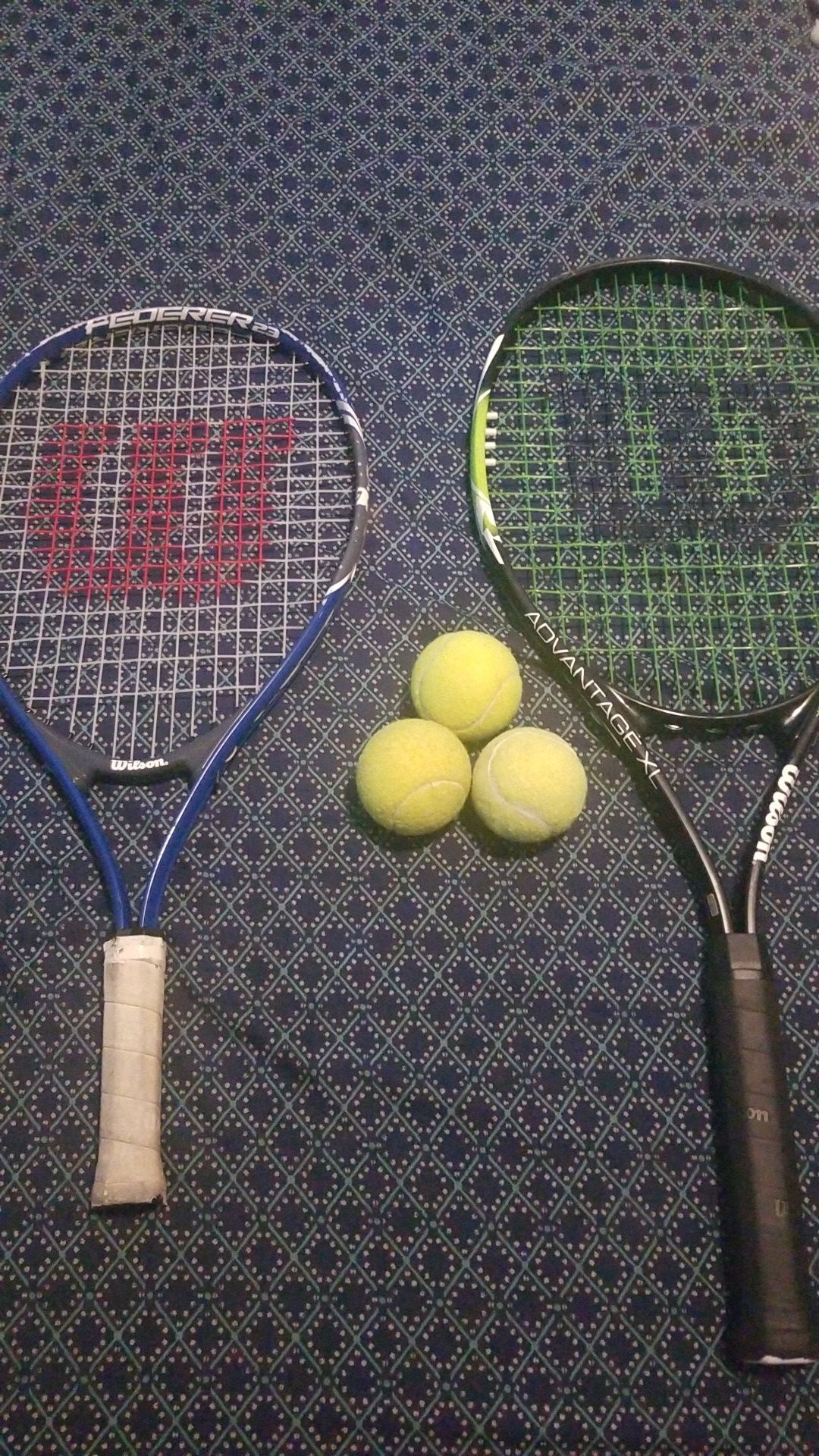 Used tennis rackets and 3 tennis balls for sale