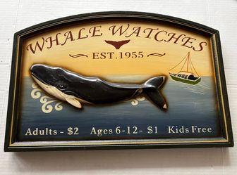 Whale Watches Sign 3D Carved Sign 24" Nautical Coastal Beach House Wall Decor