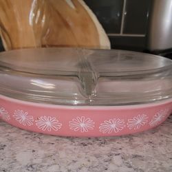 Pyrex Pink Daisy Double Dish With Lid