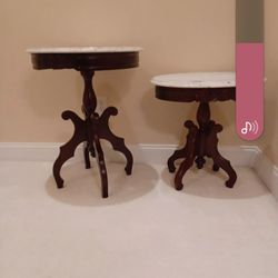 2 Rose Carved Mahogany Frame With Italian Marble Top Side/Accent Tables