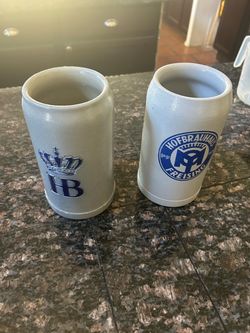 German Stoneware Beer Steins Set of 2