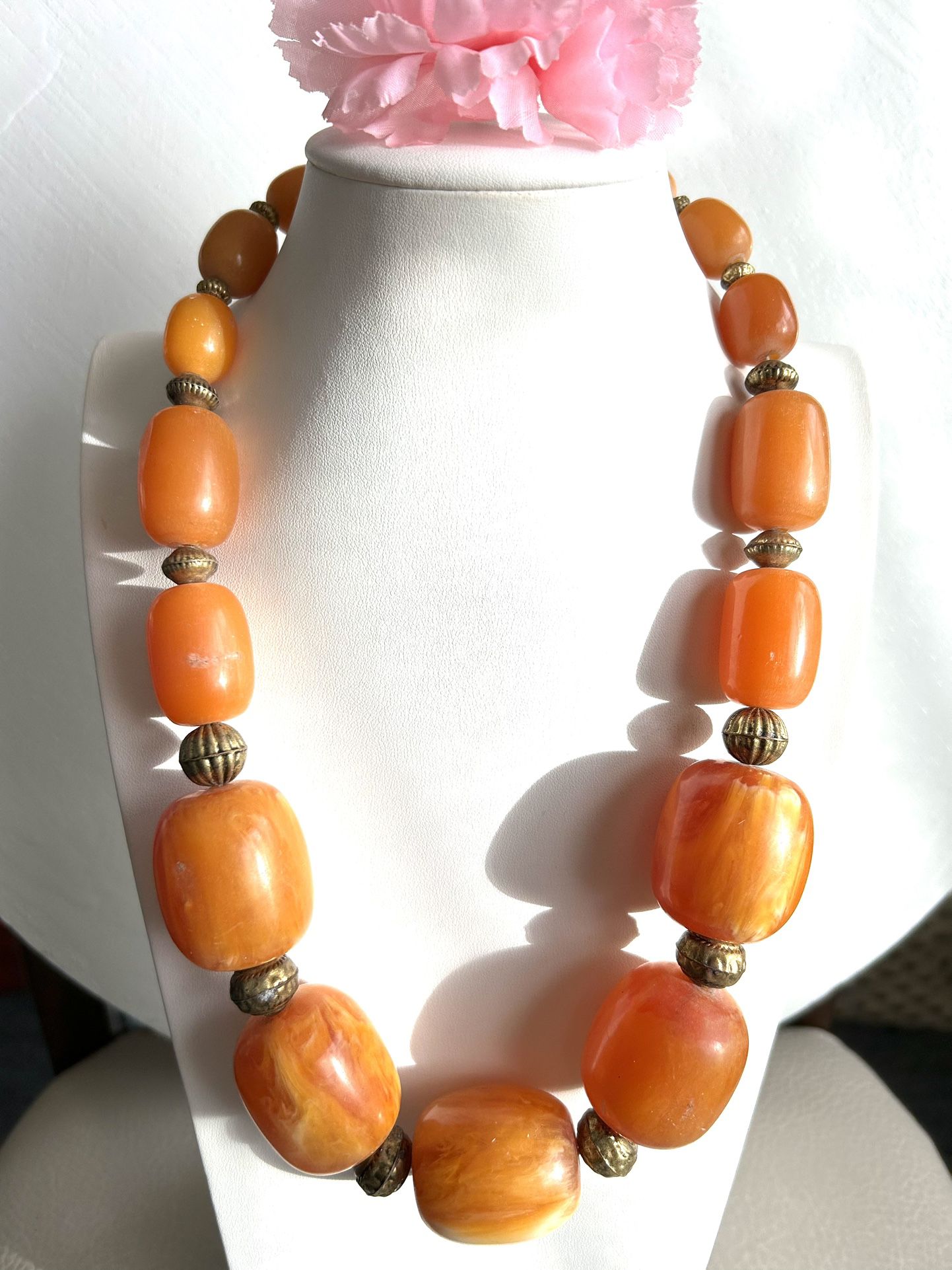 Vintage and beautiful large butter scotch Amber resin handmade necklace 23”inches long