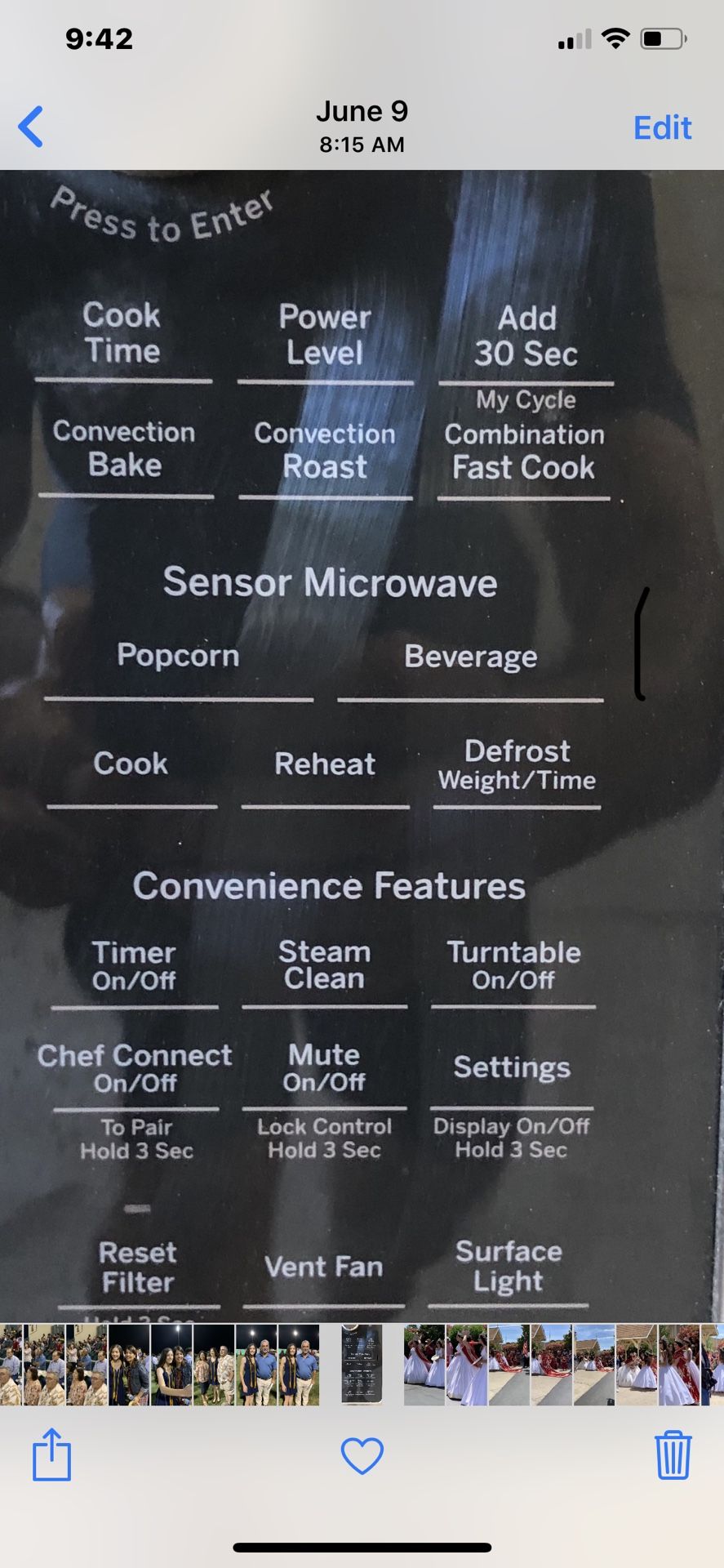GE 30” microwave, convection, hood, speed cooking, combination.