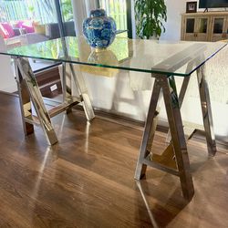 Modern Silver Chrome Glass Table Or Desk