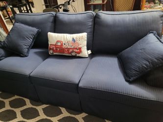 Navy Blue Three-Seat Upholstered Sofa