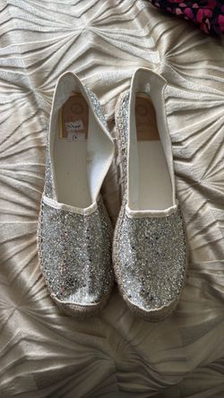 Silver Glitter Espadrille Slip-On Flats