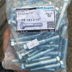 100 Bag Hex bolts, Zinc plated steel, 3/8"-16 x 2-1/2"
