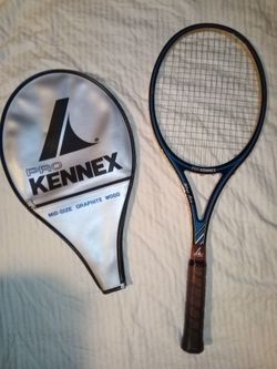 Vintage Pro Kennex Blue Ace Mid-Size Graphite Wood Tennis Racket with Cover