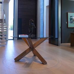 Beautiful 54” Glass Top Solid Wood Table Base
