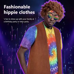 Men's Hippie Costume Set Hippie Fringe Vest XL