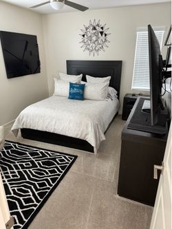 Black LED trim queen size bed frame dresser nightstand bedroom set
