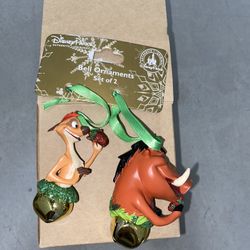 Disney Parks The Lion King Pumbaa & Timon Christmas Bell Ornaments. 2 Piece Set. New With Tags. 