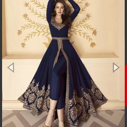 Navy Blue Georgette Embroidered Anarkali/Kurta Set - Indian Wedding Dress