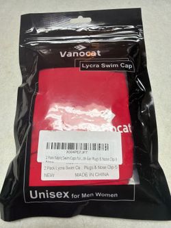 Lycra Swim Cap 2-Pack with Ear Plugs and Nose Clip