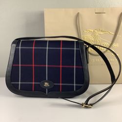 🛍Burberry Vintage Authentic Blue Plaid Canvas Crossbody Bag