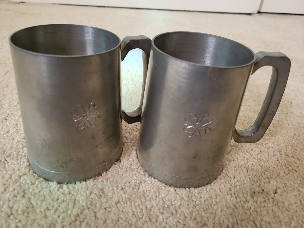 Pewter Pair Of Silver Mugs OLDE Country