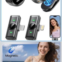 Mini Microphone for iPhone 17/16/15-7/Android/Tablet,Lavalier Wireless Microphones with Dual Receivers, DSP Noise Cancellation,Magnetic Clip,18H, Idea