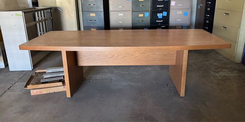 Sleek Large Solid Wood Slab Trestle Table - Office Desk or Conference Table