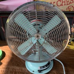 Retro Robins Egg / Aqua Blue Table Top Fan 