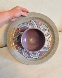 Vintage Studio Pottery Chip and Dip Bowl Plate
