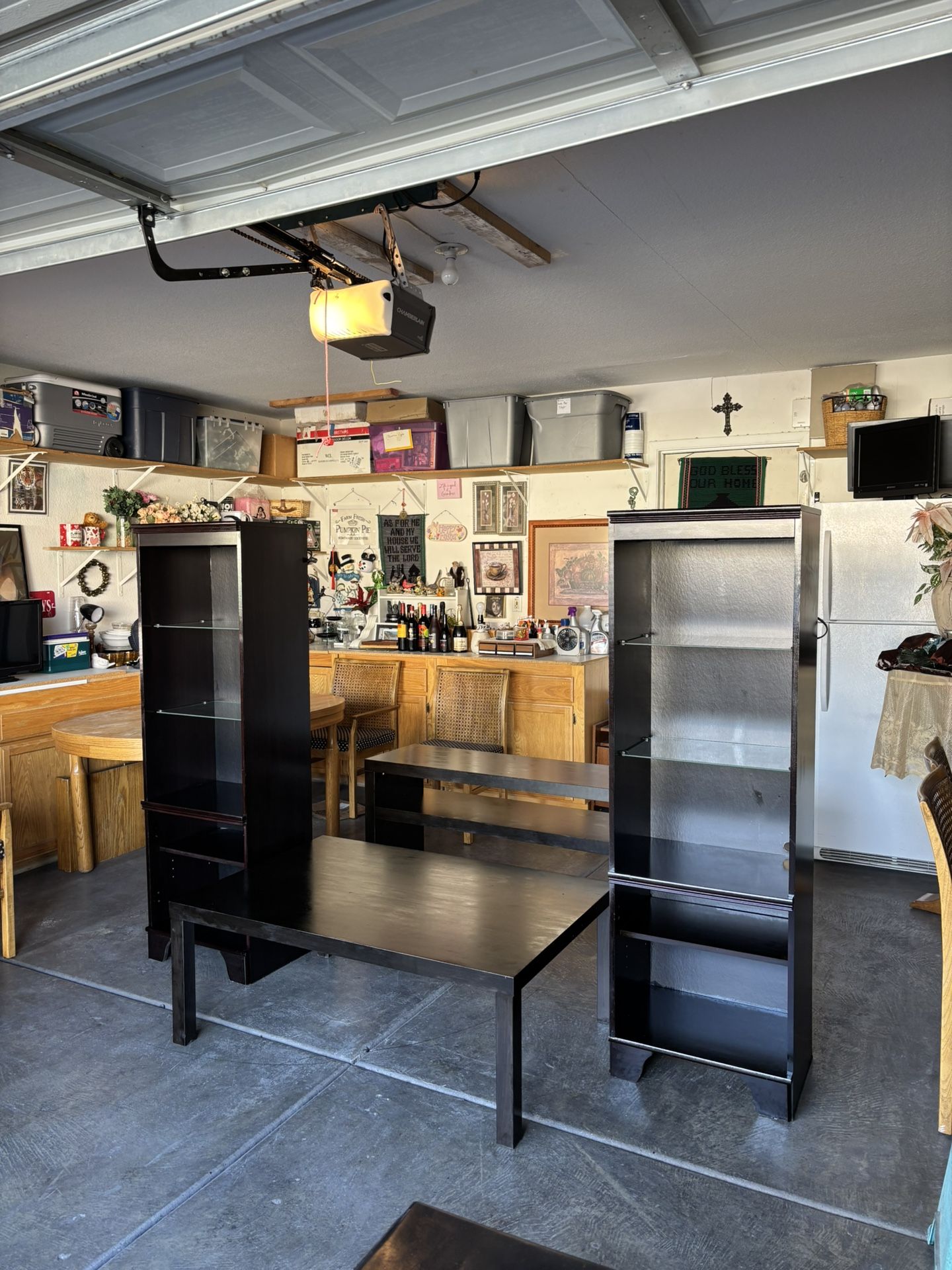 4 Pieces Living Room Furnitures: 2 Curio Cabinets, Coffee Table & TV Stand/Console Table, Very Good Condition Bi Ashley Furniture IndustriesInc. Black