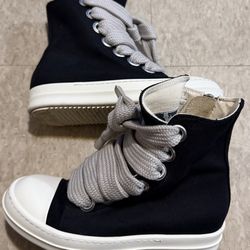 Authentic Rick Owens Jumbo Lace Canvas Designer Sneakers Size 37