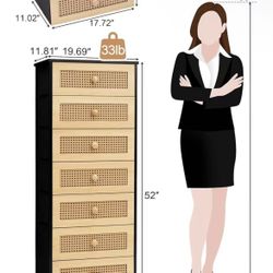 😀 Crestlive Products Rattan Tall Dresser Storage Tower, Chests of Drawers, Wood Handles - Vertical Organizer Unit for Bedroom, Entryway, Closets 