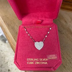 Cadena Silver Dije Corazón Piedras Zircon Joyería Antigua 