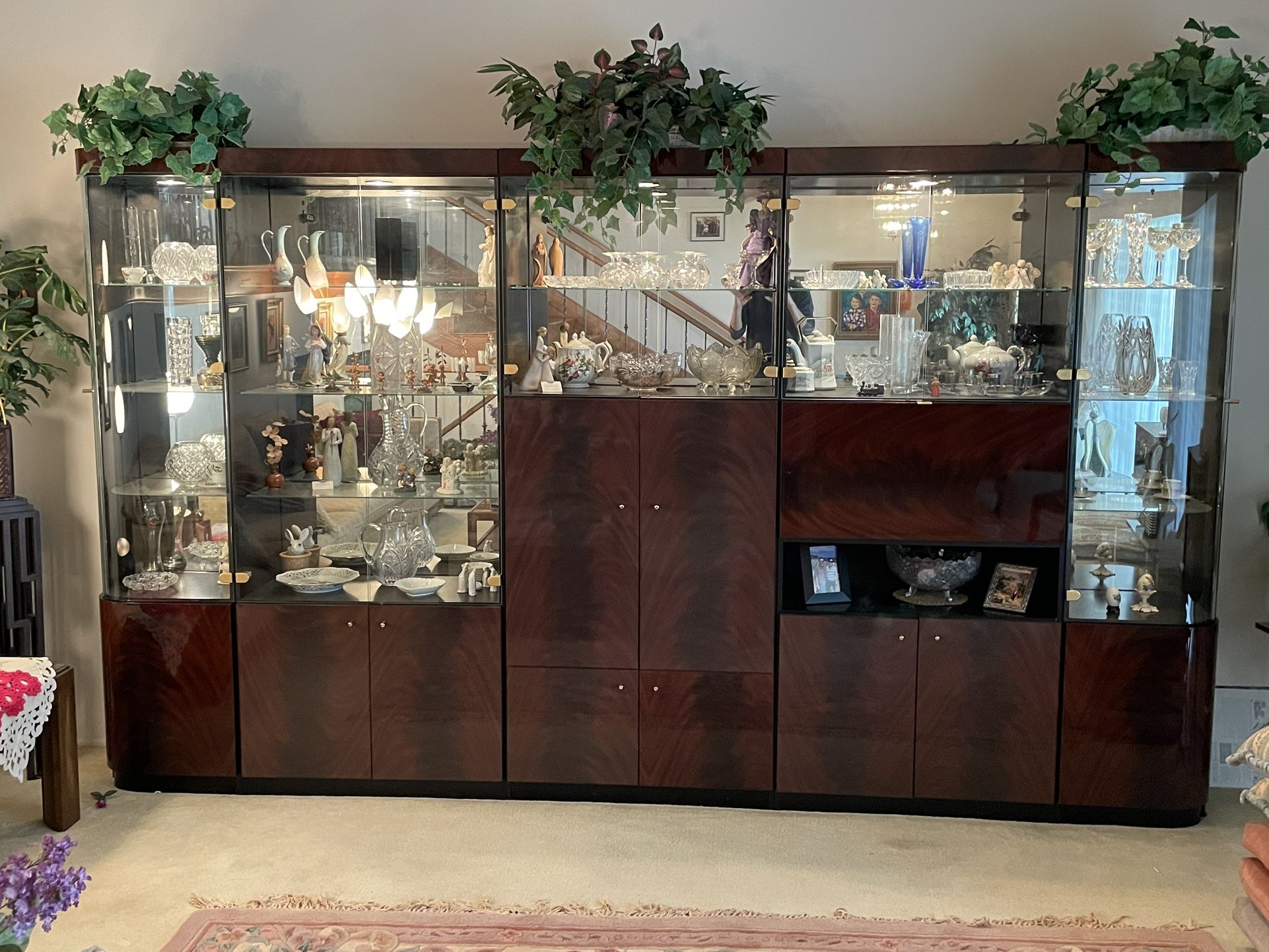 Wall Unit China Cabinet Glass Doors Mirror Back