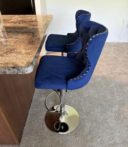 Set of 2 Adjustable Swivel Bar Stools,Velvet Upholstered Counter Height Chairs with Nailhead Trim