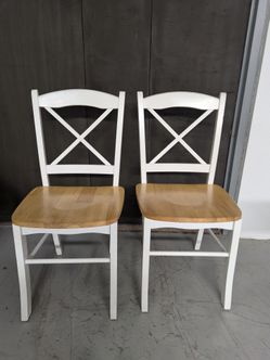 Tiffany Solid Wood Cross Back Dining Chairs, Set of 2, White/Natural